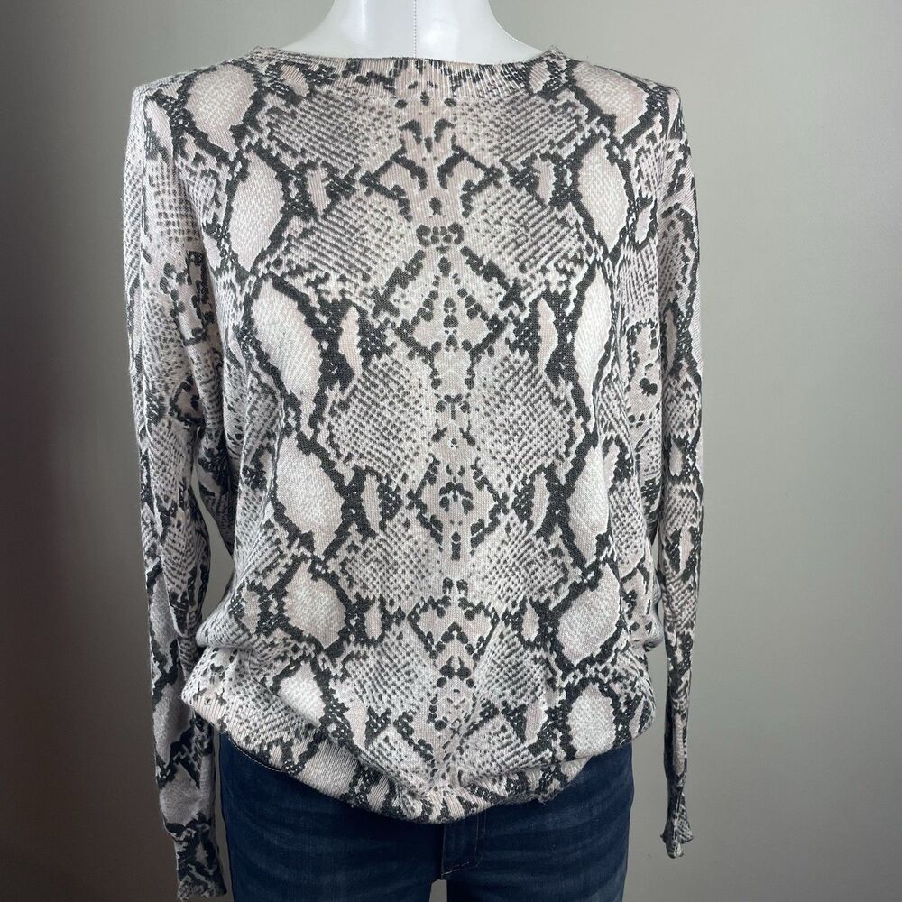 Olivaceous Snake Print Soft Cozy Crewneck Sweater Wool Blend Classic